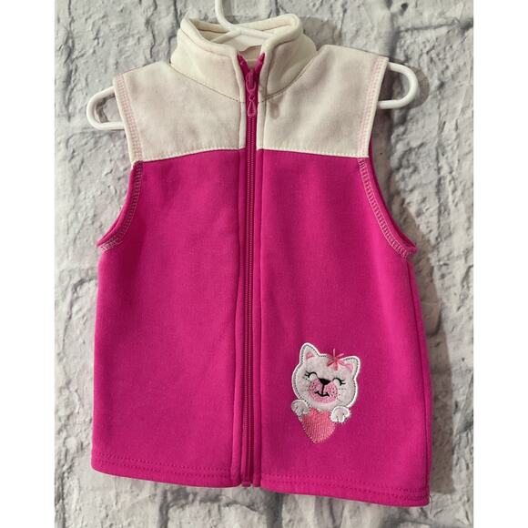 Cute Cat Zip Front Vest 24 M Pink & White - Picture 1 of 6